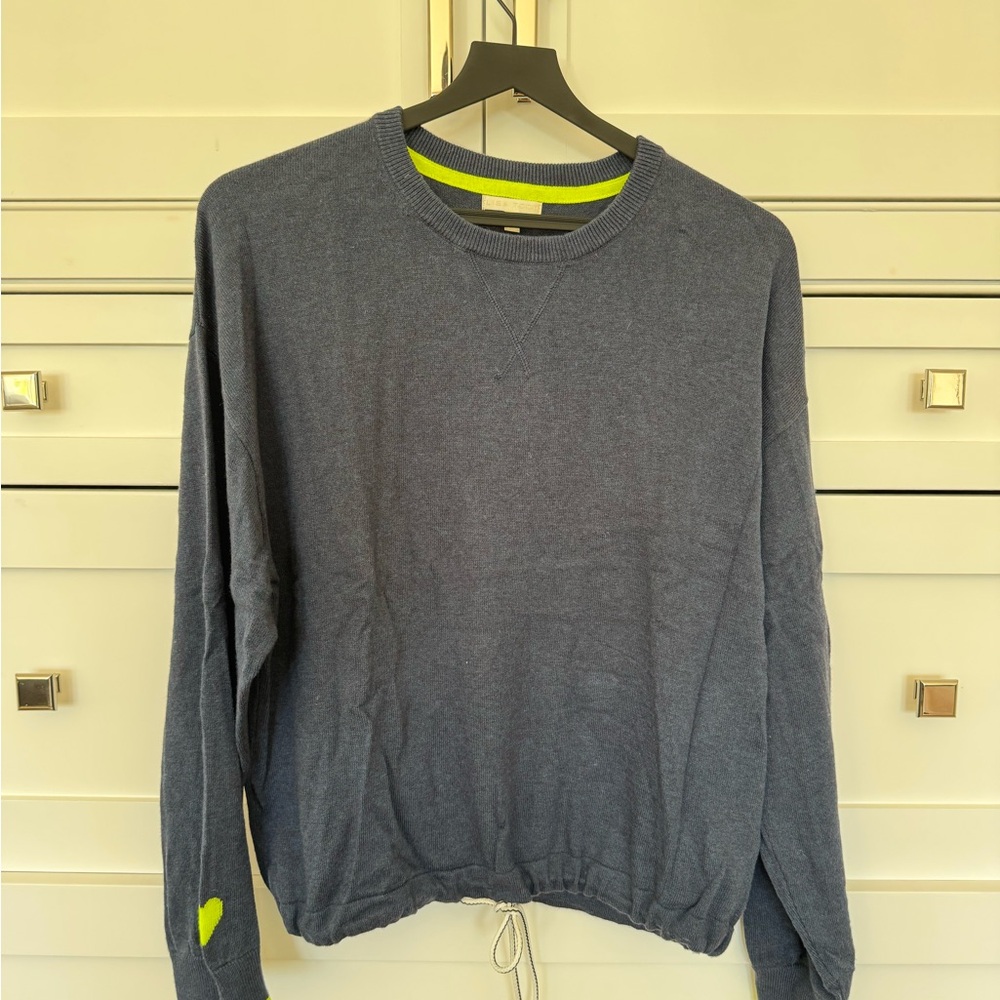 Lisa Todd Blue Crewneck Cropped Drawstring Sweater